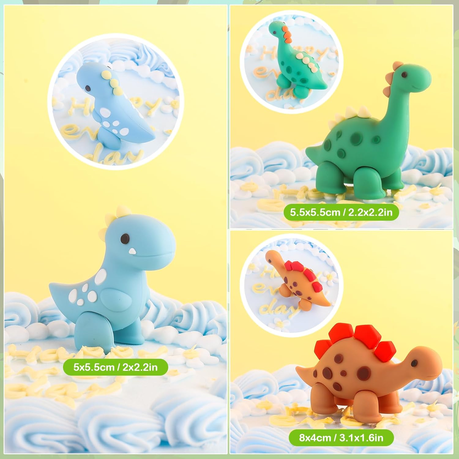 SAYHALO 21PCS Dinosaur Cake Decorations, PVC Dinosaur Eggs & Trees Cake Toppers for Kids Birthday Party, Dinosaur Cake Toppers Happy Birthday image number 6