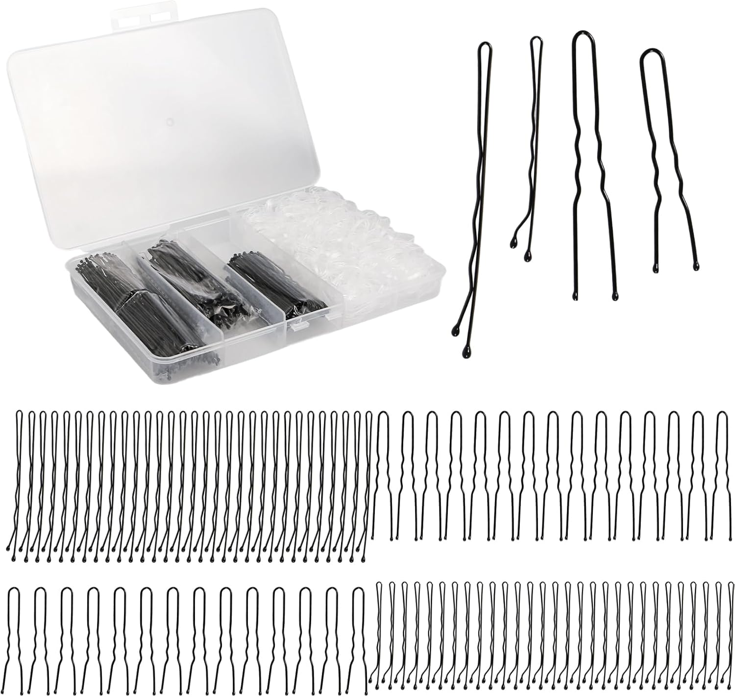 Bliceon Pack of 700 Small Bobby Pins Set, U-Shaped Hair Clips, Transparent Hair Elastic, Small Bobby Pins for Women and Girls with Storage Box (Black) image number 5