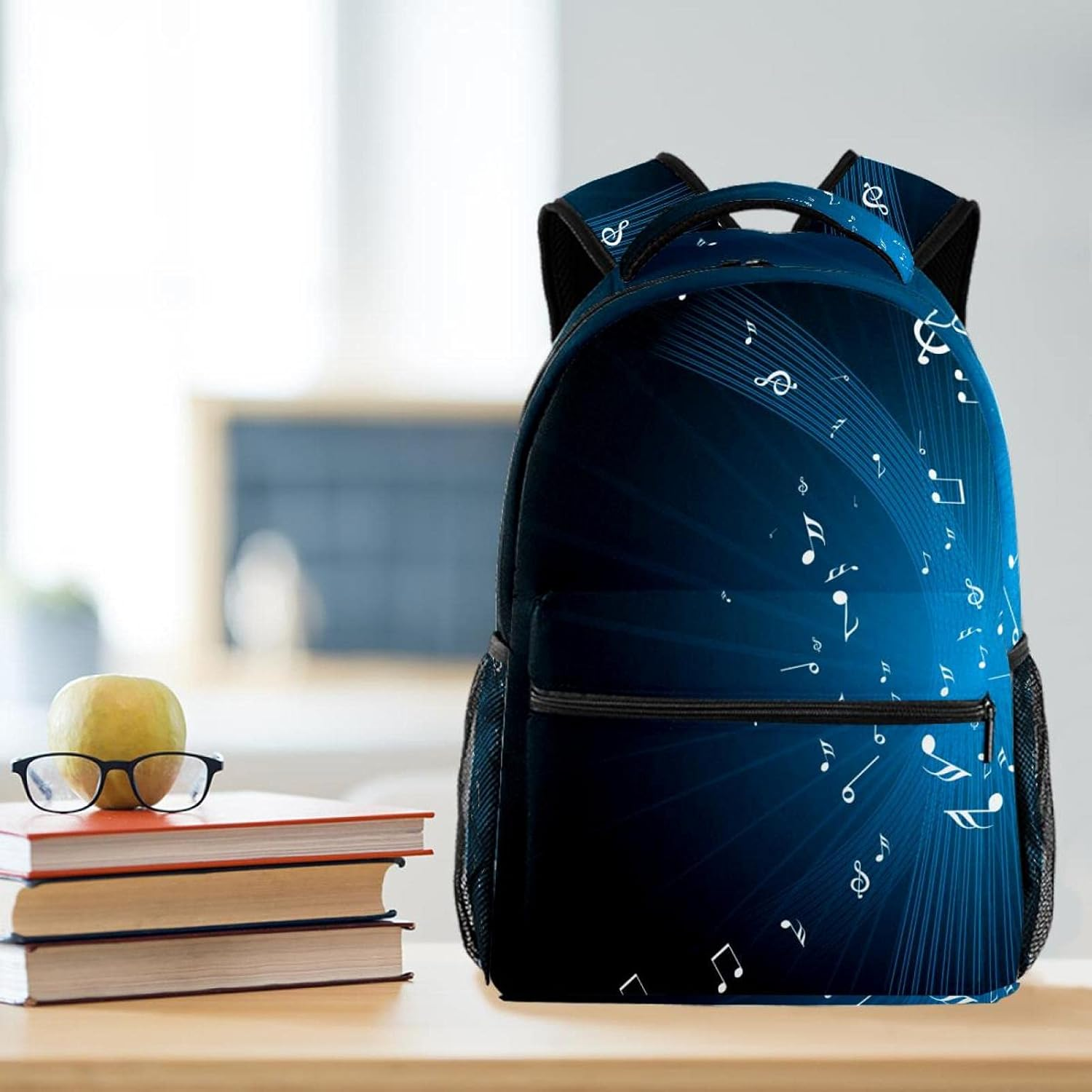 Blue Musical Note Backpack Students Shoulder Bags Travel Bag College School Tote Backpacks image number 2