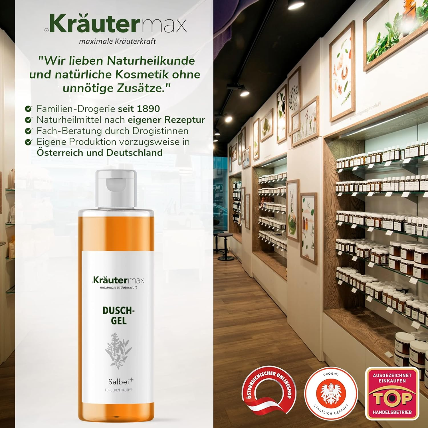 Kr&auml;utermax. Sage Shower Gel with Oil Extract Liquid Also Shampoo and Soap 250 Ml image number 5