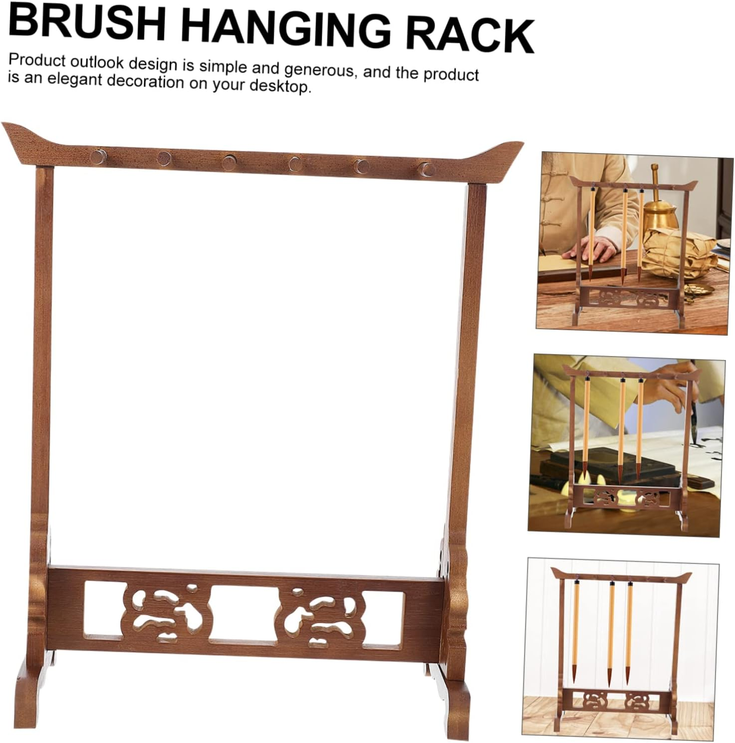 KICHOUSE Creative Nan Bamboo Brush Pen Rack and Holder Desktop Organiser for Students Calligraphy Storage Vintage Style Small Decorative Stationery Accessory image number 2