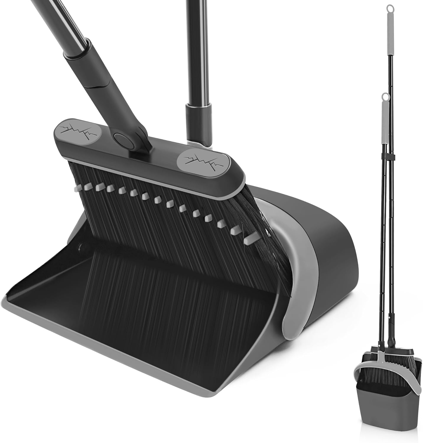 JEHONN Broom and Dust Pan, 138 Cm Long Handle Swivel Brush, Upright Foldable Dustpan with Comb Teeth for Home Kitchen Lobby Indoor Floor Cleaning (Black & Yellow)