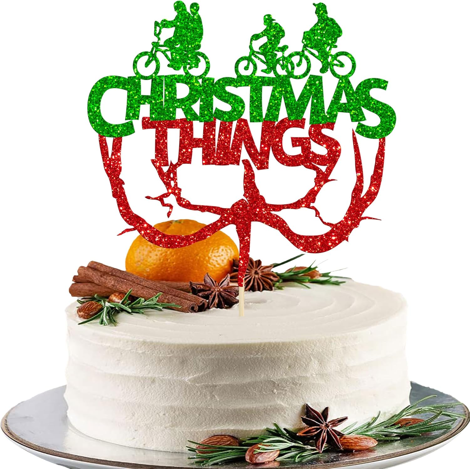 Gyufise 1 Pack Merry Christmas Cake Topper Glitter Snowflake Santa Claus Christmas July Birthday Cake Decorations for Merry Christmas Theme Happy New Year Party Supplies