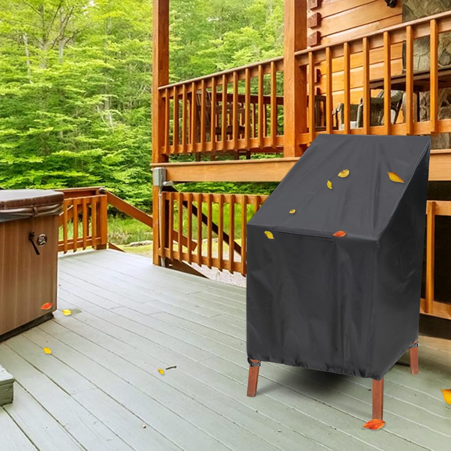 NA Outdoor Garden Chair Cover 2 Packs, High Back Patio Stacking Chair Covers, Water-Resistant, Anti-Uv, Snow Dust Wind-Proof, Tear-Proof, Anti-Fading Furniture Cover, Black (47"&times;25"&times;25"&times;27.5")