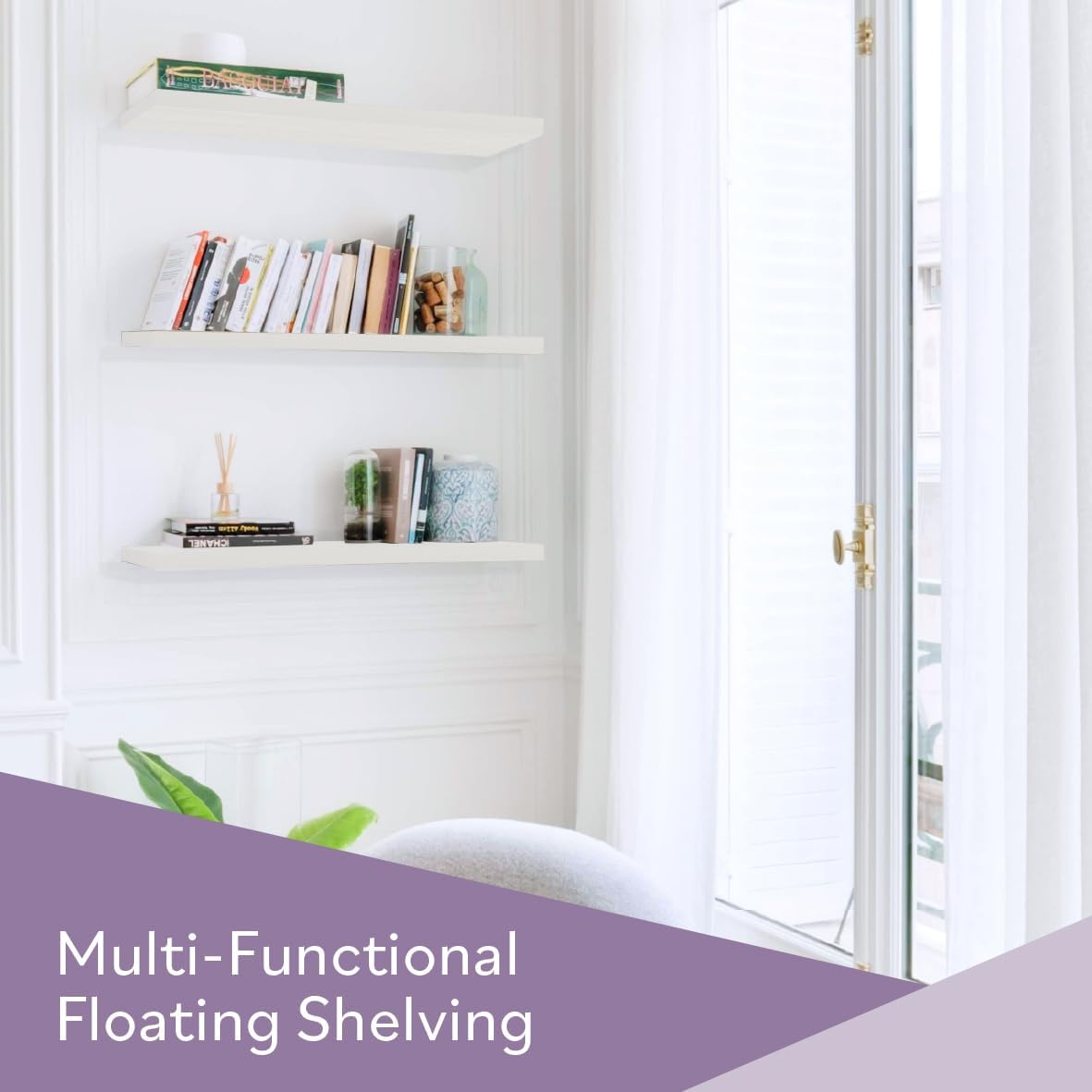 Anika Floating Shelf / 3 Separate Sizes & 4 Colour Options / 3.8Cm Thick Hollowboard/Bedroom/Kitchen/Living Room/Office (White, 60Cm) image number 6