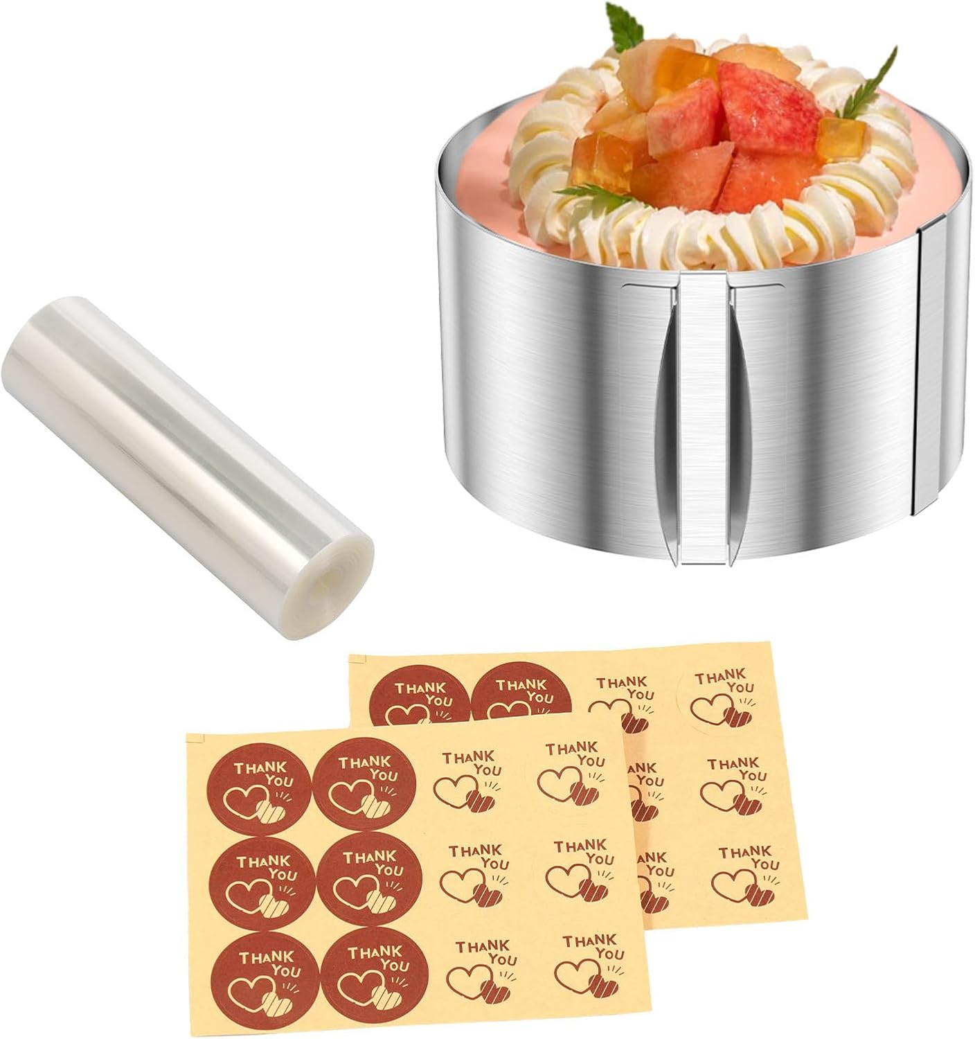 Fwqofvk 6-12 Inch round Cake Ring, Stainless Steel Adjustable Cake Mold Collar Set with Clear Cake Roll, Temperature Resistant Mousse Mold Set, Bakeware Set Tool for Chocolate Fruit Tart image number 4