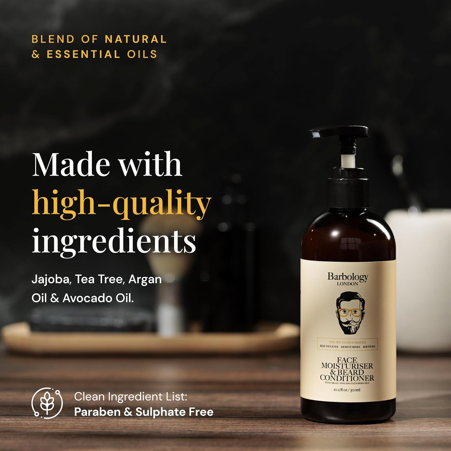 Vegan 2-In-1 Face Moisturiser and Beard Conditioner with Jojoba, Argan, Avocado Oils, 300Ml image number 5