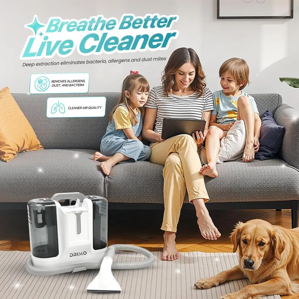 A-Wash Drimo Pro 6-In-1 Spot Cleaner 450W Portable Carpet & Upholstery Cleaner W/Spray & Extract Technology for Pets, Pet Brush, 6 Heads, Self-Cleaning, Lightweight for Home Car Furniture image number 6