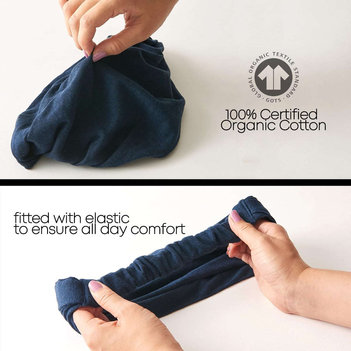 CHARM Organic Cotton Headband Bandana - Pre-Tied Wide Men Women Hair Band Fashion Chemo Head Band Dark Grey M image number 5