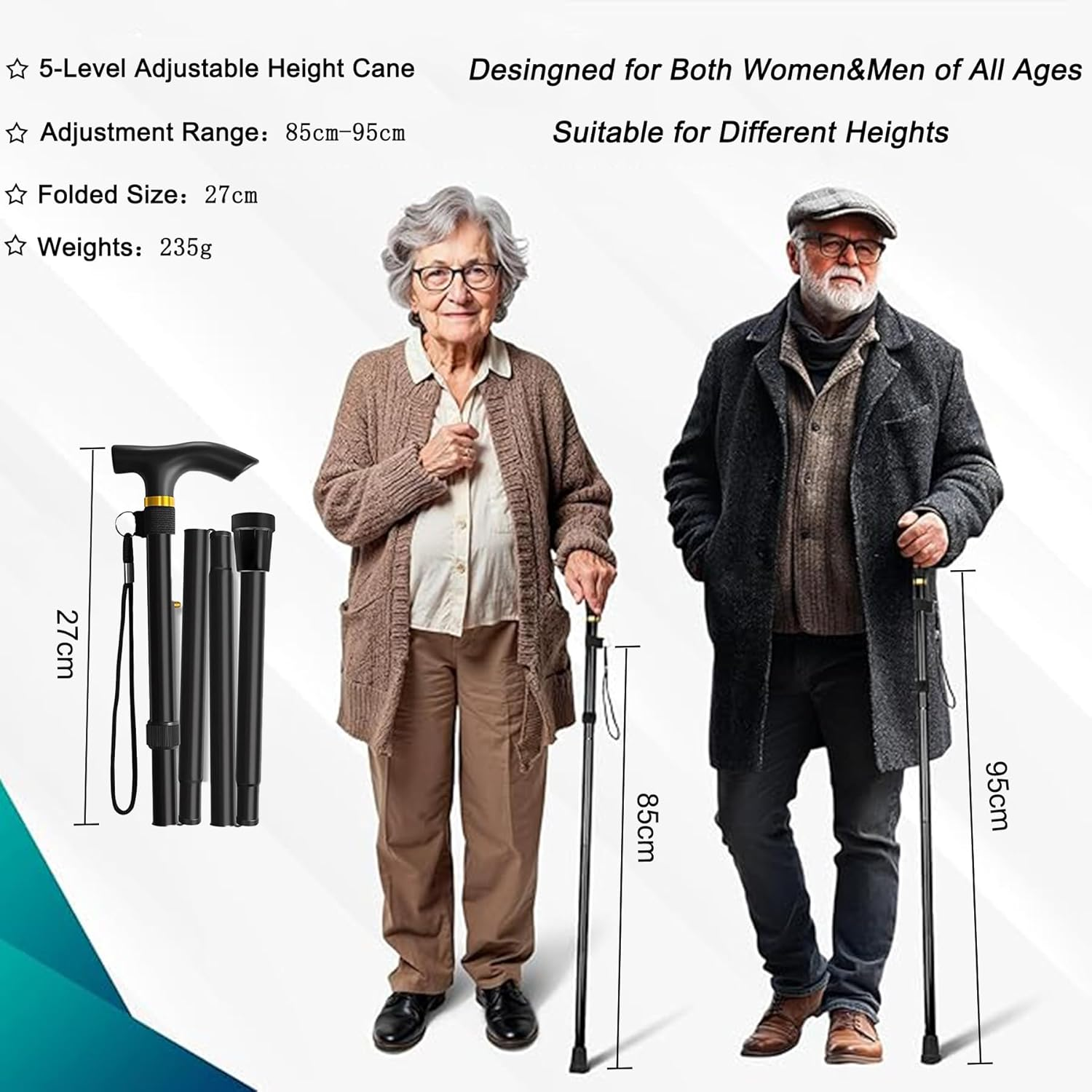 Foldable Walking Cane for Seniors, Walking Stick for Men & Women-Premium Collapsible Cane- Pocket Cane Lightweight Adjustable