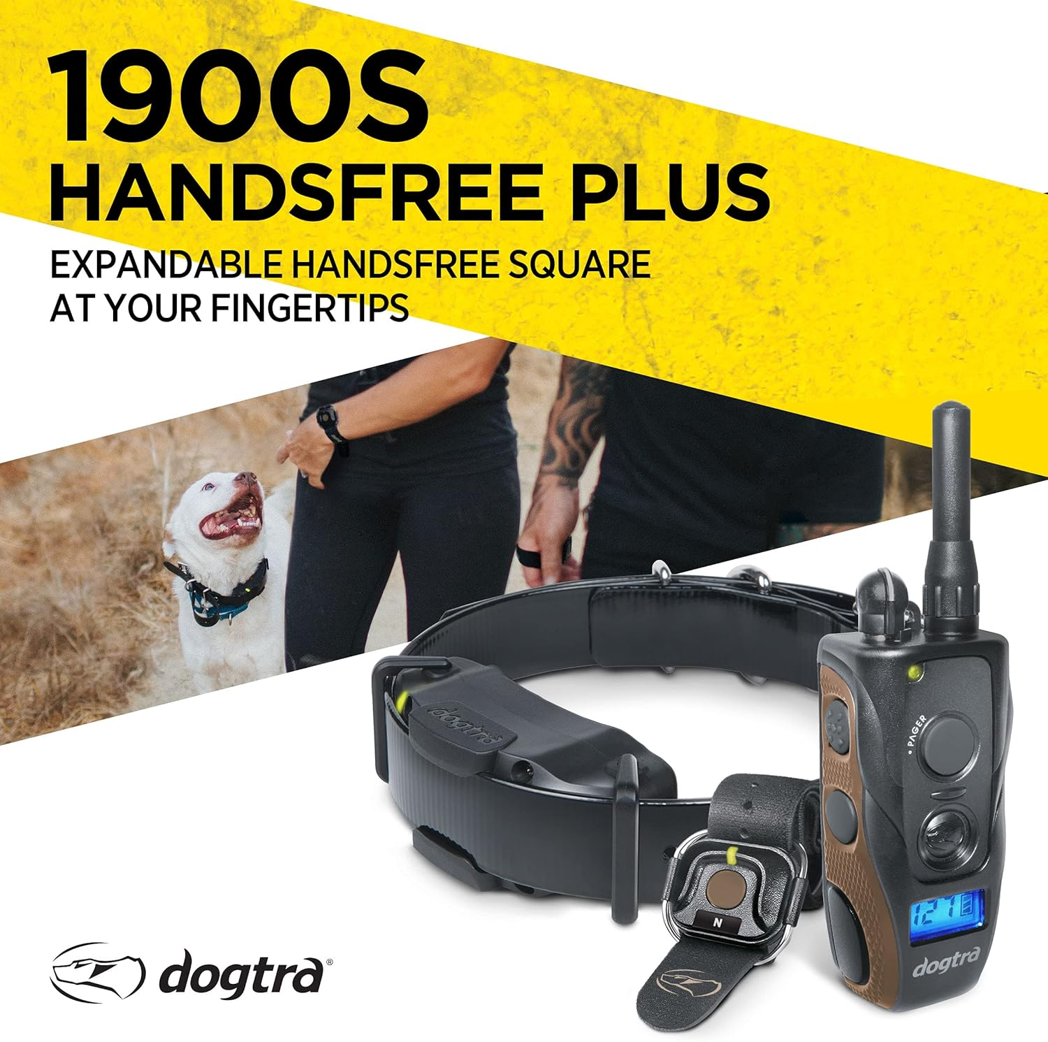 Dogtra 1900S HANDSFREE Remote Training Collar - 3/4 Mile Range, Waterproof, Rechargeable, Shock, Vibration, Hands Free Remote Controller - Includes Petstek Dog Training Clicker image number 1