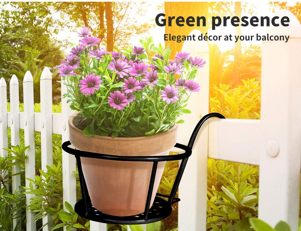 Levede Rail Pot Plant Basket Metal - Holder, Outdoors, Indoors, Shelf, Flower, Balcony, Planter, Stand, Black image number 1