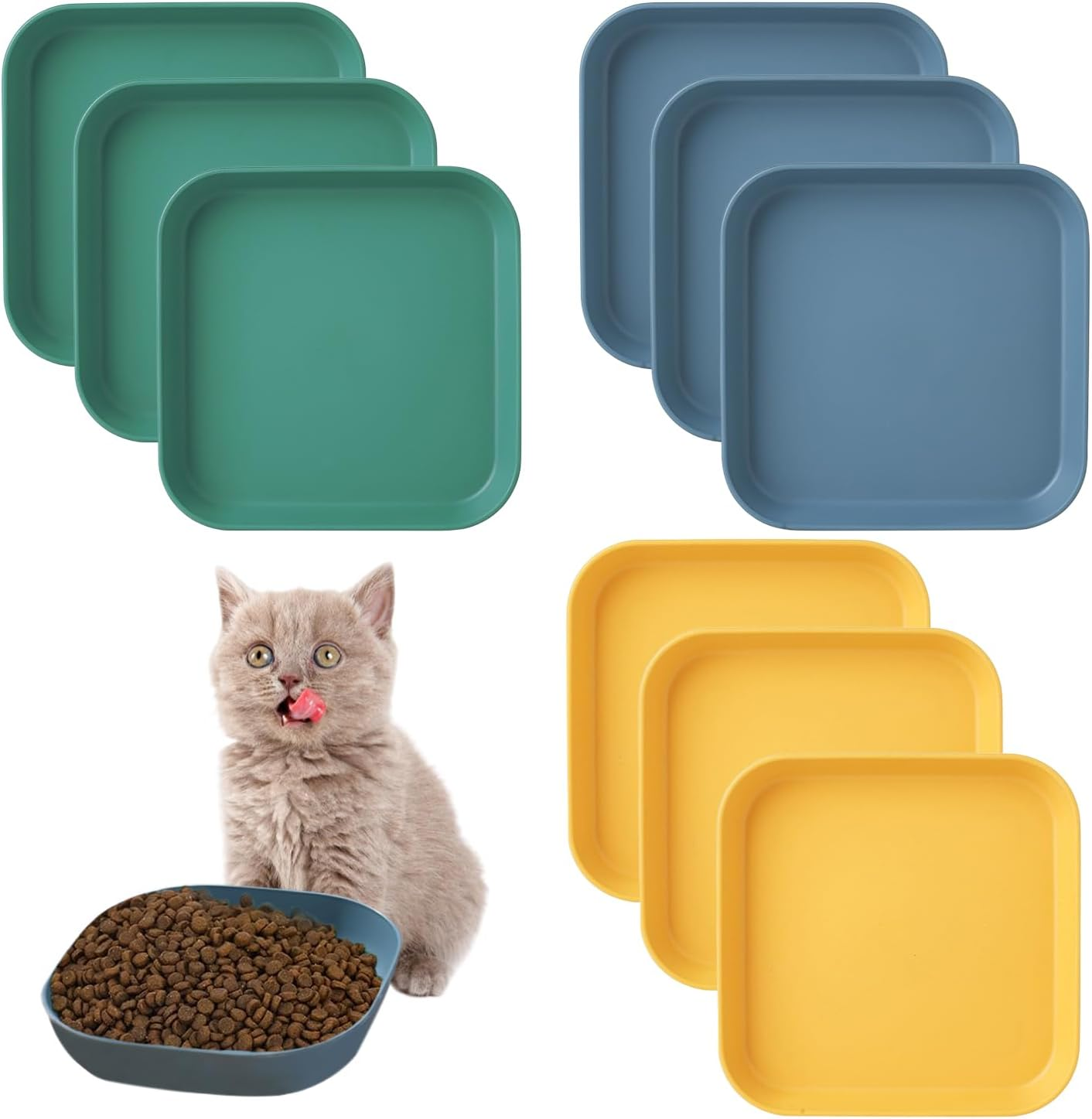 HOMURY Cat Feeding Bowl Set of 9, Square Cat Plate, Flat Cat Bowl, Cat Bowl, Small Cat Feeding Bowl, Cat Bowl for Dry Food and Wet Food image number 2