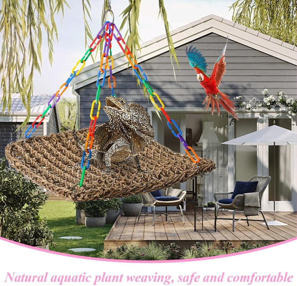 Straw Bird Hammock,Lizard Sun Terrace,Pets Essential Supplies,Durable Bird Seagrass Mat,Pet Habitat Platform,Hanging Perch Swing,For Lizard,Parrot image number 6