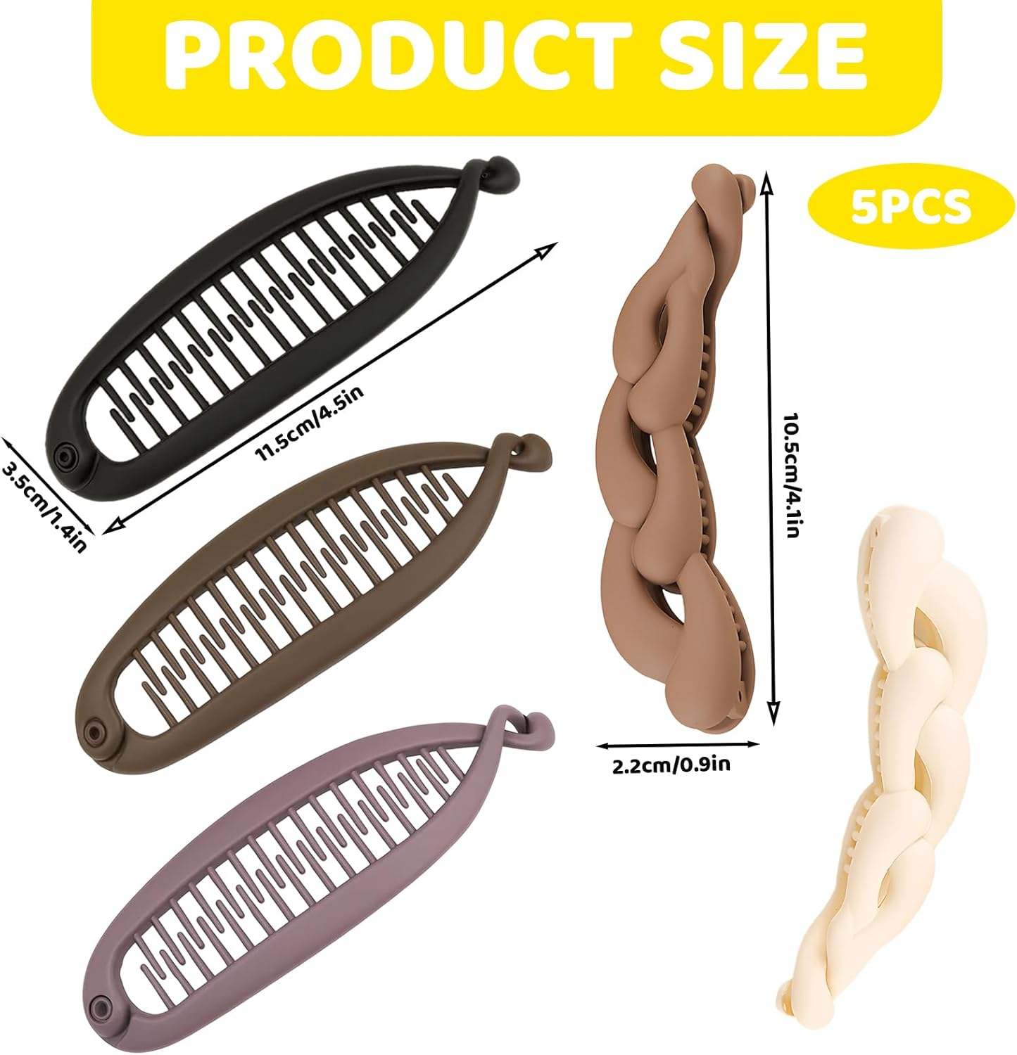 Pack of 5 Women'S Banana Clips, Thin Hair, Stylish Hair Clips for Yoga, Makeup and Special Occasions, Banana Hair Clips image number 2