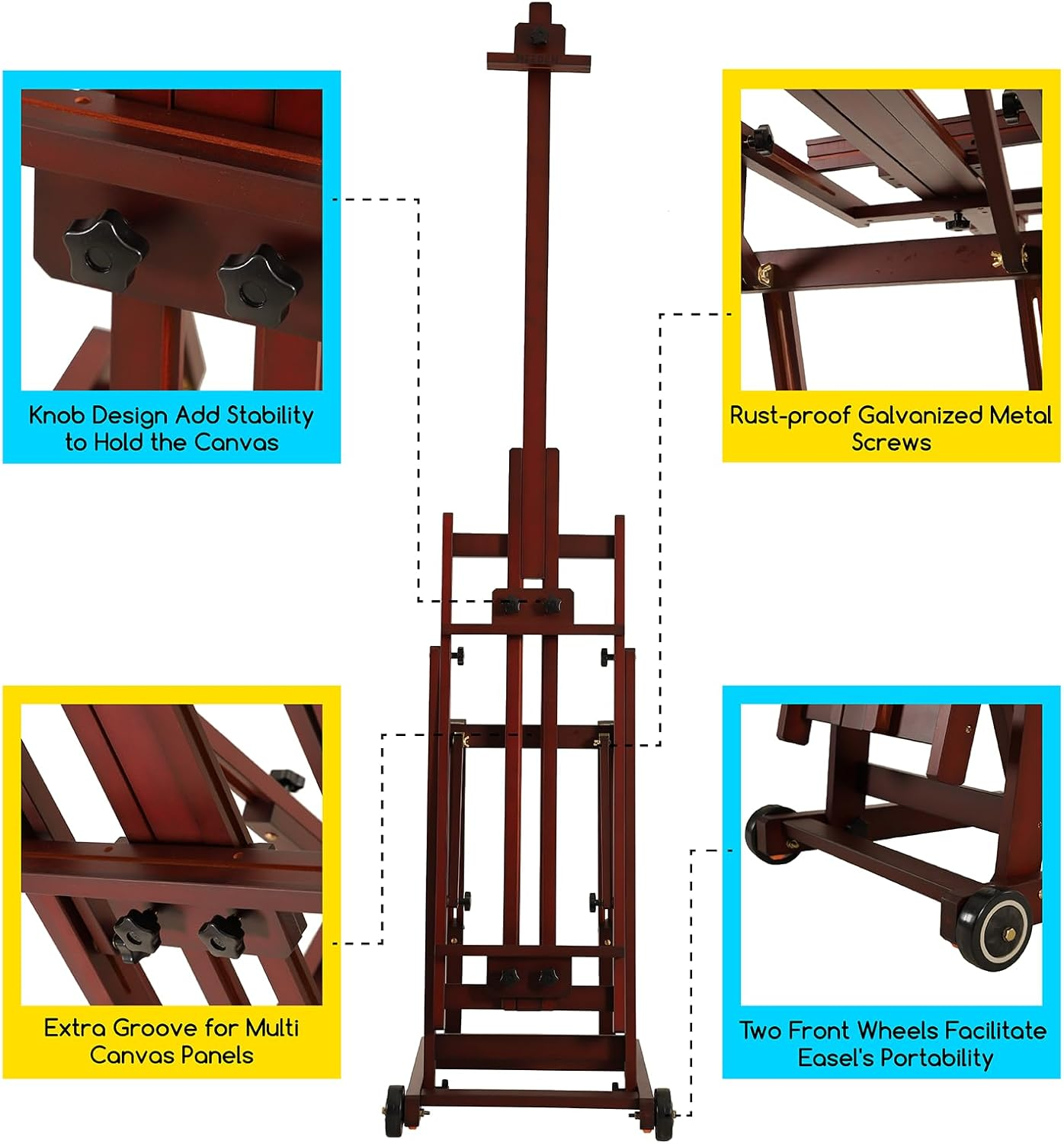 MEEDEN Artist Multi-Function Studio Easel, H-Frame Easel, Beech Wood Studio Easel, Holds Canvas Art up to 77"(Walnut) image number 5