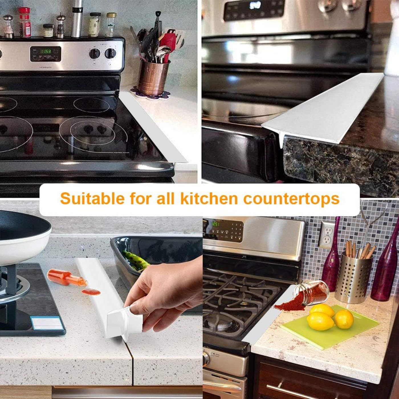 FL-WITHYOU 2 Pack Flexible Kitchen Stove Gap Covers, Silicone Gap Fillers between Counter and Stovetop, Oven, Washer, Dryer, Easy to Wipe (White, 64Cm) image number 7