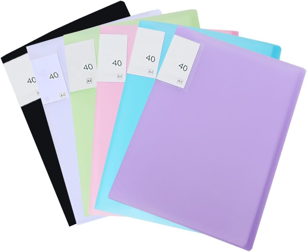6 Pack A4 Display Book, Binder with PVC Sleeves 40 Pockets, Project Management Folder, Waterproof File Bag, Bound Sheet Protector Presentation Book, Display Book(6 Colors)