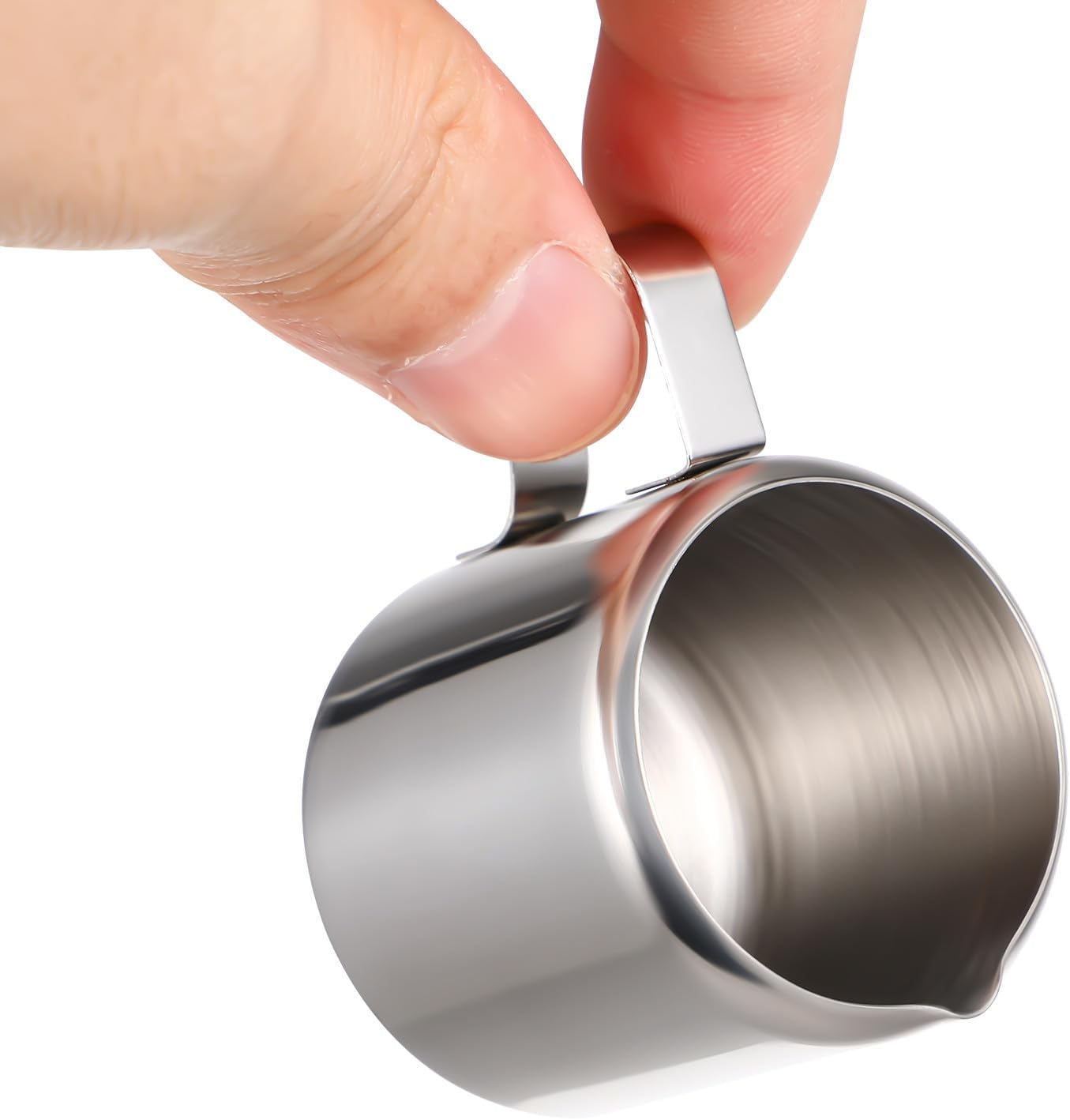 EXHUMKY 2Pcs Stainless Steel Milk Pitcher Cups 60Ml Foaming Jug Coffee Frothing Pitchers for Espresso Latte Art and Sauce Serving in Kitchen image number 2