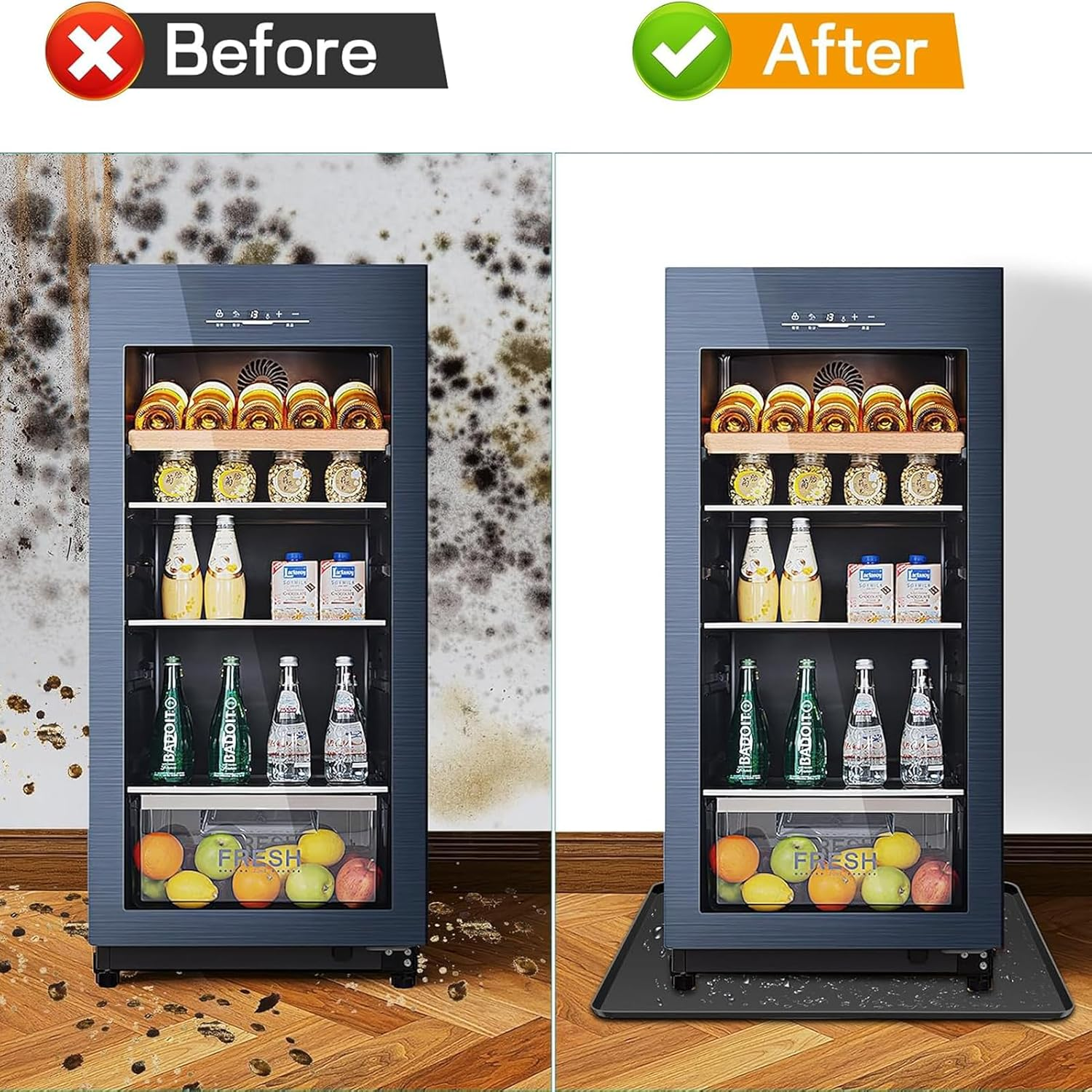 Aping Mini Fridge Silicone Mat with Raised Edges, Washer and Dryer Top Protector Mat,24''X24'', Refrigerator Floor Protector Mat, Mini Fridge Drip Pan Tray Protect from Water Leakage (Black)