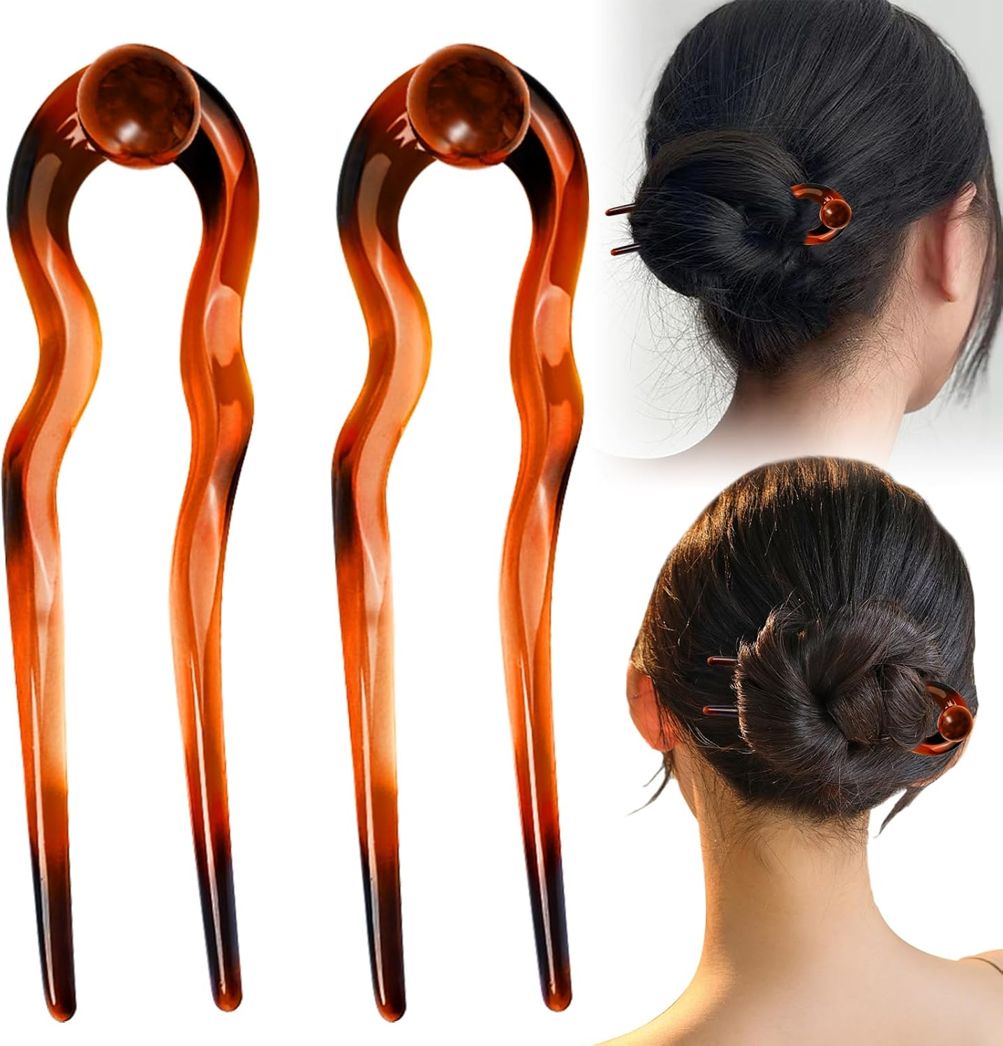 VEQENIFY Pack of 2 U Shaped Hair Pins, French Hair Pins, Large Hair Pins, French Twist Hair Pin, French Hair Pin Hair Pin Hair Pin Hair for Women, Hair Clips, Girls Hairstyle Accessories