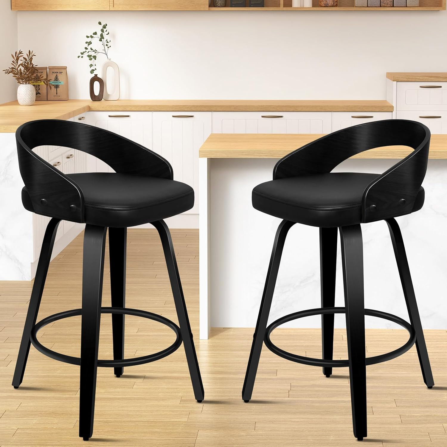 ALFORDSON Bar Stools 2Pcs Swivel Counter Barstool in 64Cm Seat Height Kitchen Dining Chair with Footrest and Adjustable Leg Levelers for Home Bar Dining Room