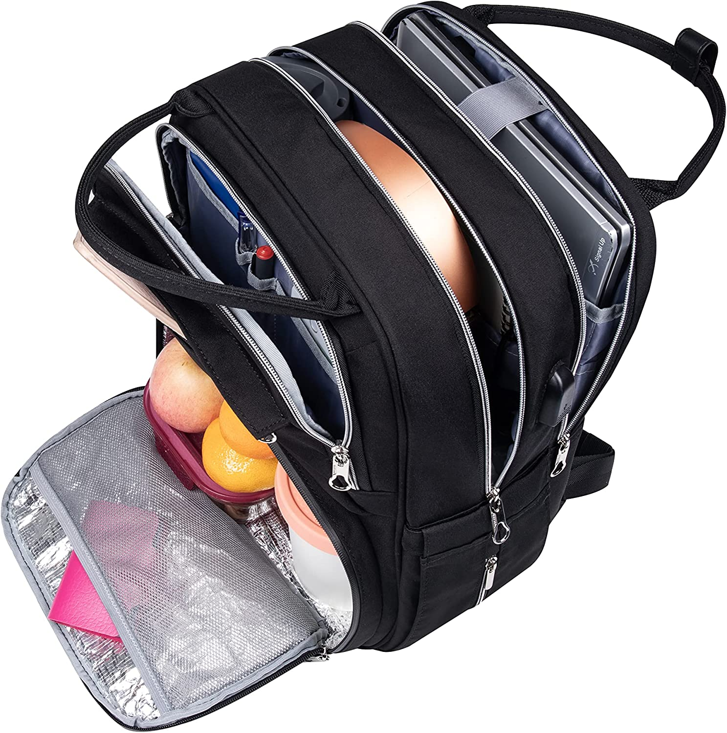 KROSER Lunch Backpack 15.6 Inch Laptop Backpack with USB Port Insulated Cooler Backpack for Men and Women, Outdoor Lunch Bag for School Work Hiking Beach Picnic Trip (BLACK) image number 4