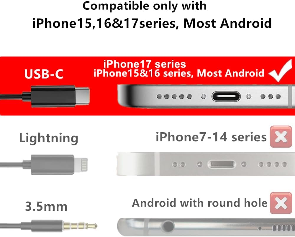 Sanxir Air Tube Headphones, Anti-Emf Headsets with USB-C Jack, Air Tube Earphones with Radiation Protection, Volume Control, Comfortable Fit. (Black)