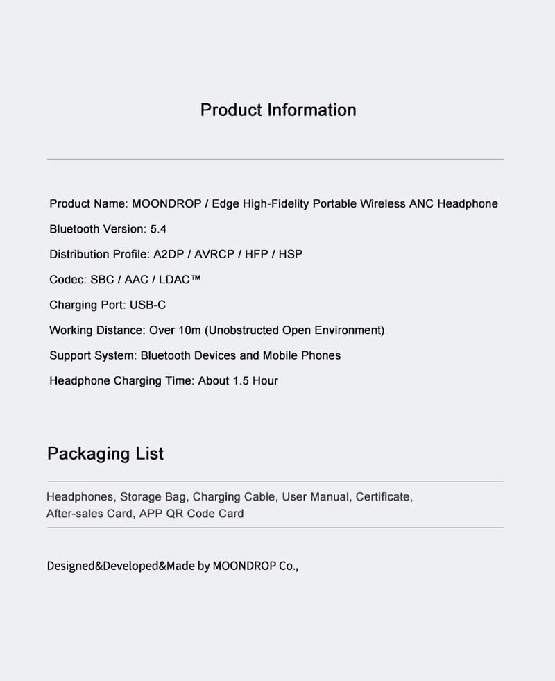 Moondrop Edge Full-Scene Immersive Series Hi-Fi Portable Wireless ANC Headphone Foldable Lightweight Headphone (Grey) - Grey image number 3