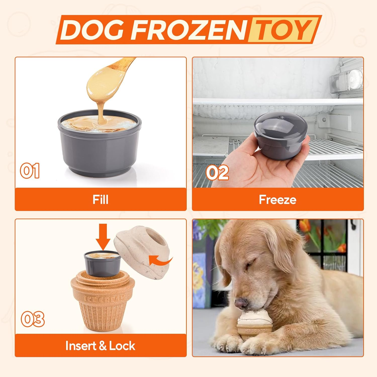 AUSCAT Dog Frozen Treat Toy,Treat Dispending Dog Toy, Slow Feeder Dog Toy to Keep Dog Busy, Ice Cream Shape
