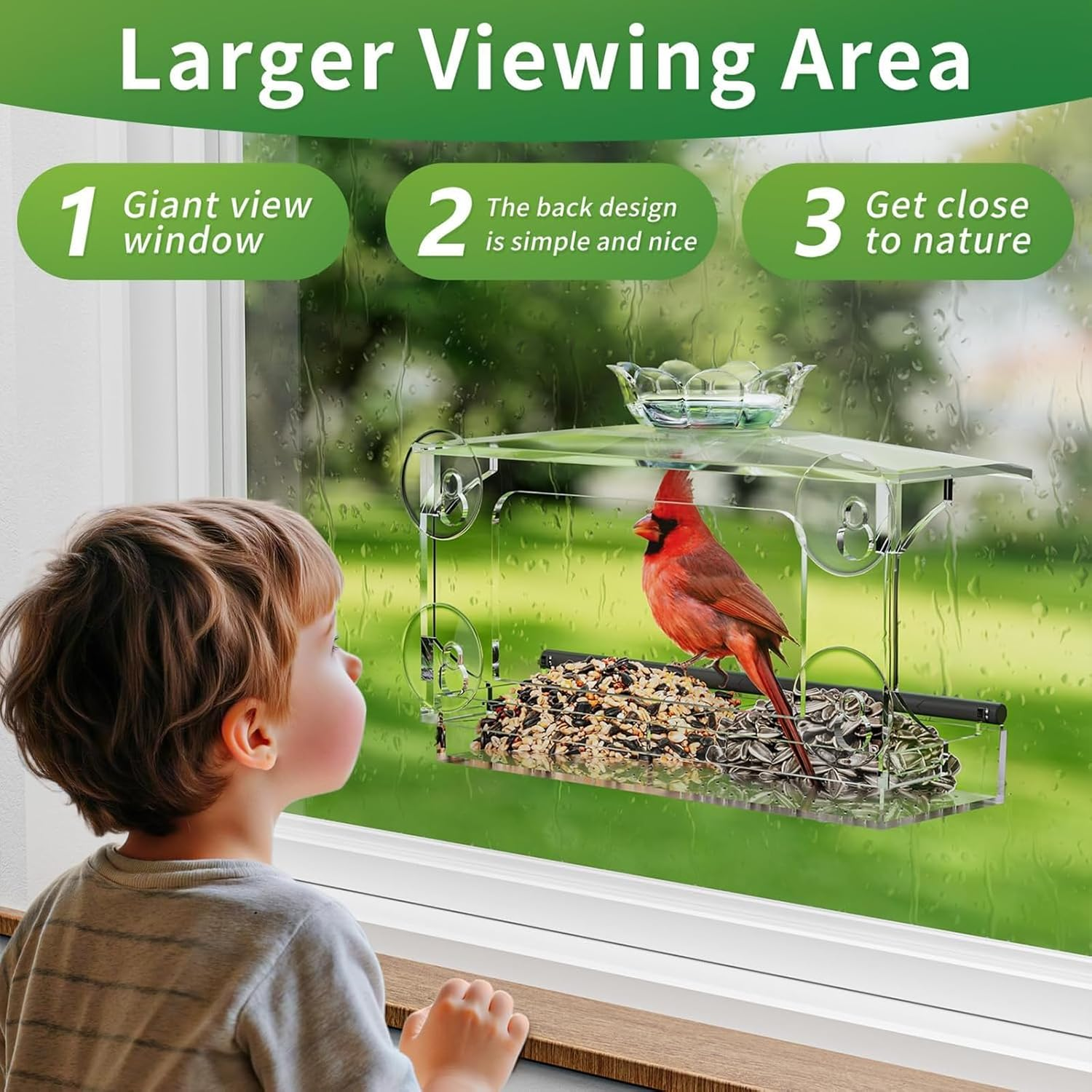 Goyuhome Clear Window Bird Feeder - Featuring Self-Adhesive Hooks & Easy-Clean Tray, Transparent Acrylic Outdoor Birdhouse for Wild Bird Watching, Ideal outside Gardening Gifts image number 6