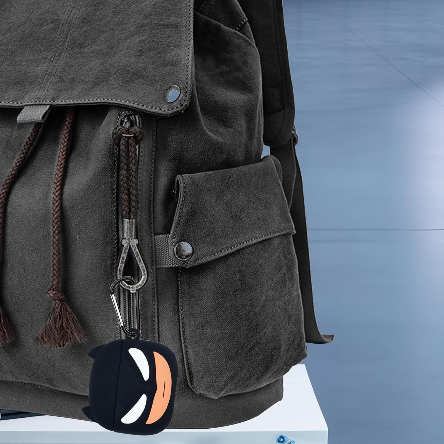 Cute Case for Airpods 4Th Generation Cover, with Magnetic Anti-Lost Cord, Keychain and Cleaner Pen Kit, 3D Cartoon Animal Soft Silicone Funny Cover for Airpods 4 Case Accessories Set for Men - Black image number 3