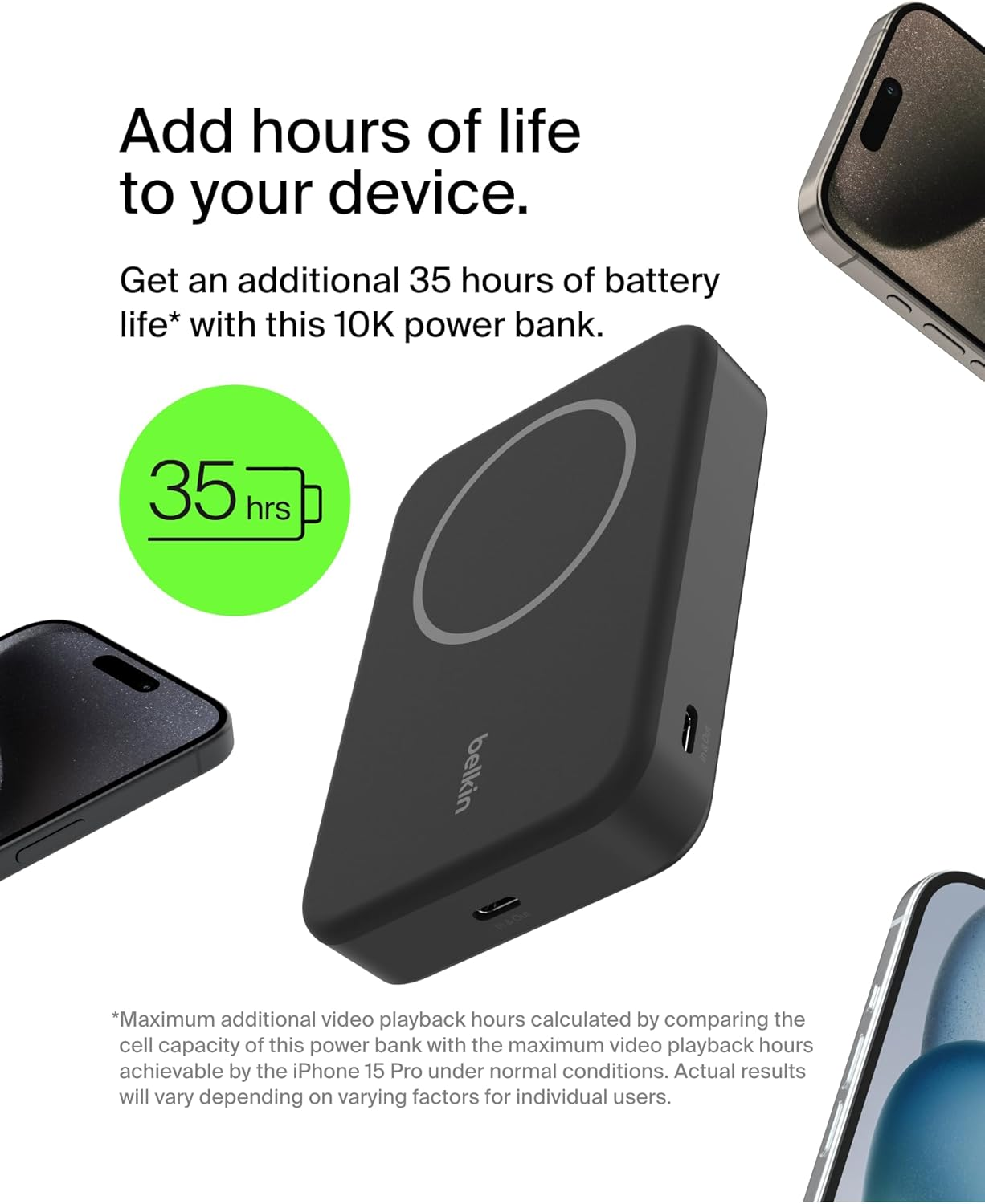 Belkin Boostcharge Pro Wireless Power Bank 10K W/ Qi2, Magsafe Compatible + Built-In Pop-Up Kickstand - Compatible W/Iphone 15, Iphone 14 Series - Black image number 3