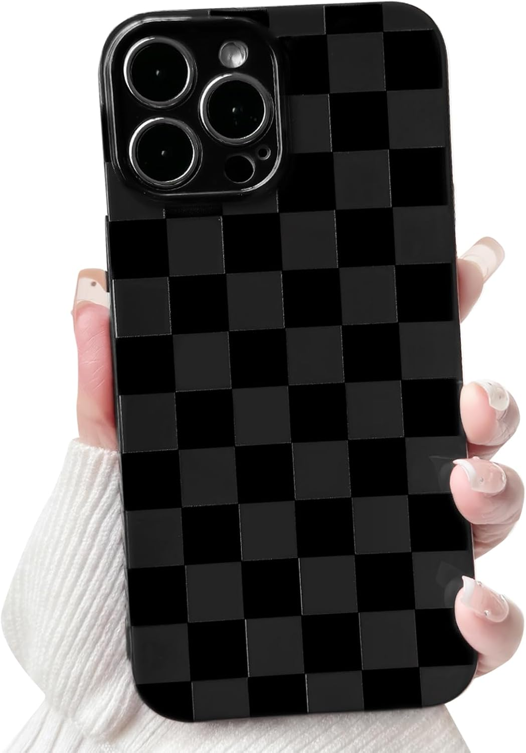 NITITOP Compatible with Iphone 17 Case Cute Aesthetic Checkerboard Checkered Pattern for Women Girl Trendy Slim Fit TPU Silicone Shockproof Full Camera Protection Cover - Black
