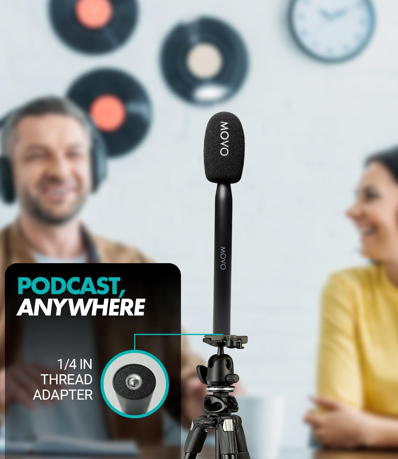 Movo WMX-HM Wireless Interview Microphone Adapter - Compatible with DJI Mic, Rode Wireless GO, Hollyland Lark, and More - Works with Wireless Mini and WMX-2 Systems - Handheld Mic Mount image number 2