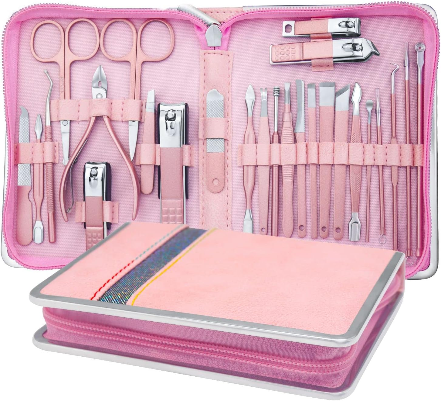 Professional Manicure Kit - 26 in 1 Pedicure Kit with Nail Clippers, Stainless Steel Nail Care Set for Women - Pink