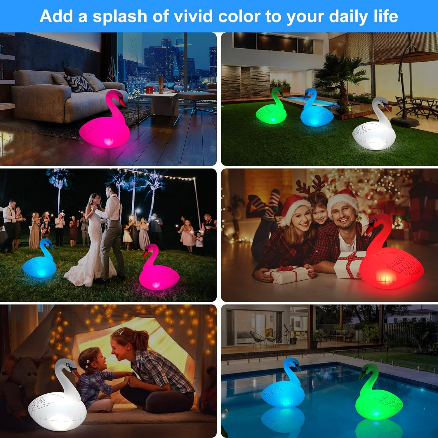 Floating Pool Lights Solar 2PK, Waterproof Inflatable Swan Pool Lights, Glow in the Dark Color Changing LED Pool Floating Swan Light for Backyard Spa Patio Wedding Party Decor image number 1