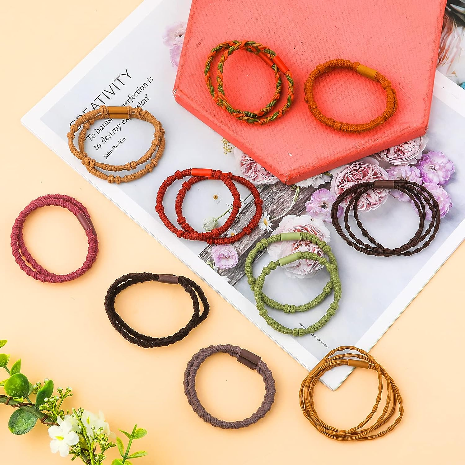 20Pcs Hair Tie Bracelets for Women Men, Boho Hair Ties Bracelets Hair Elastics No Damage Ponytail Holders for Thick/Medium/Long Hair (4 Styles, 10 Colors) image number 3