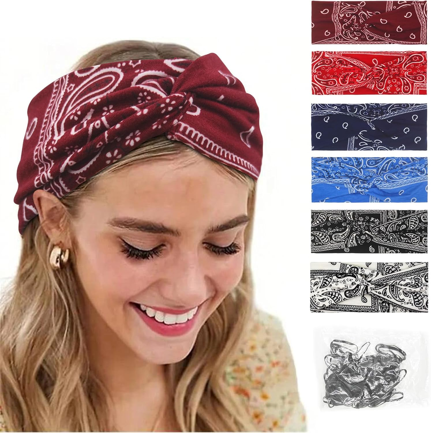 Pack of 6 Multicoloured Wide Headband Headscarves, Summer Boho Headband Print Hair Accessories, Durable Hair Bands, Women'S Wide Elastic Soft, Yoga Sports Hair Band, Multicoloured for Women and Girls image number 5