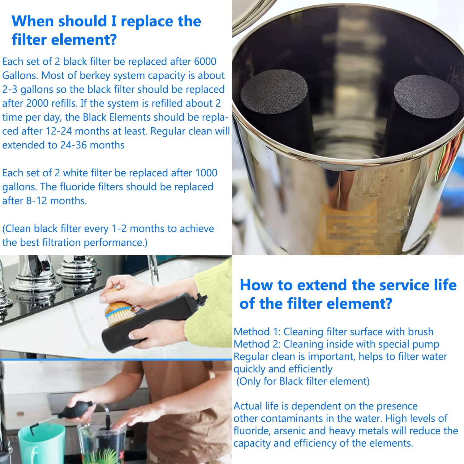 Water Filter Replacement for Berkey Water Filter, 2 Activated Carbon Filters and 2 Fluoride Filters Compatible with Purifiers Berkey Gravity Water Filter System - Pack 4 image number 4