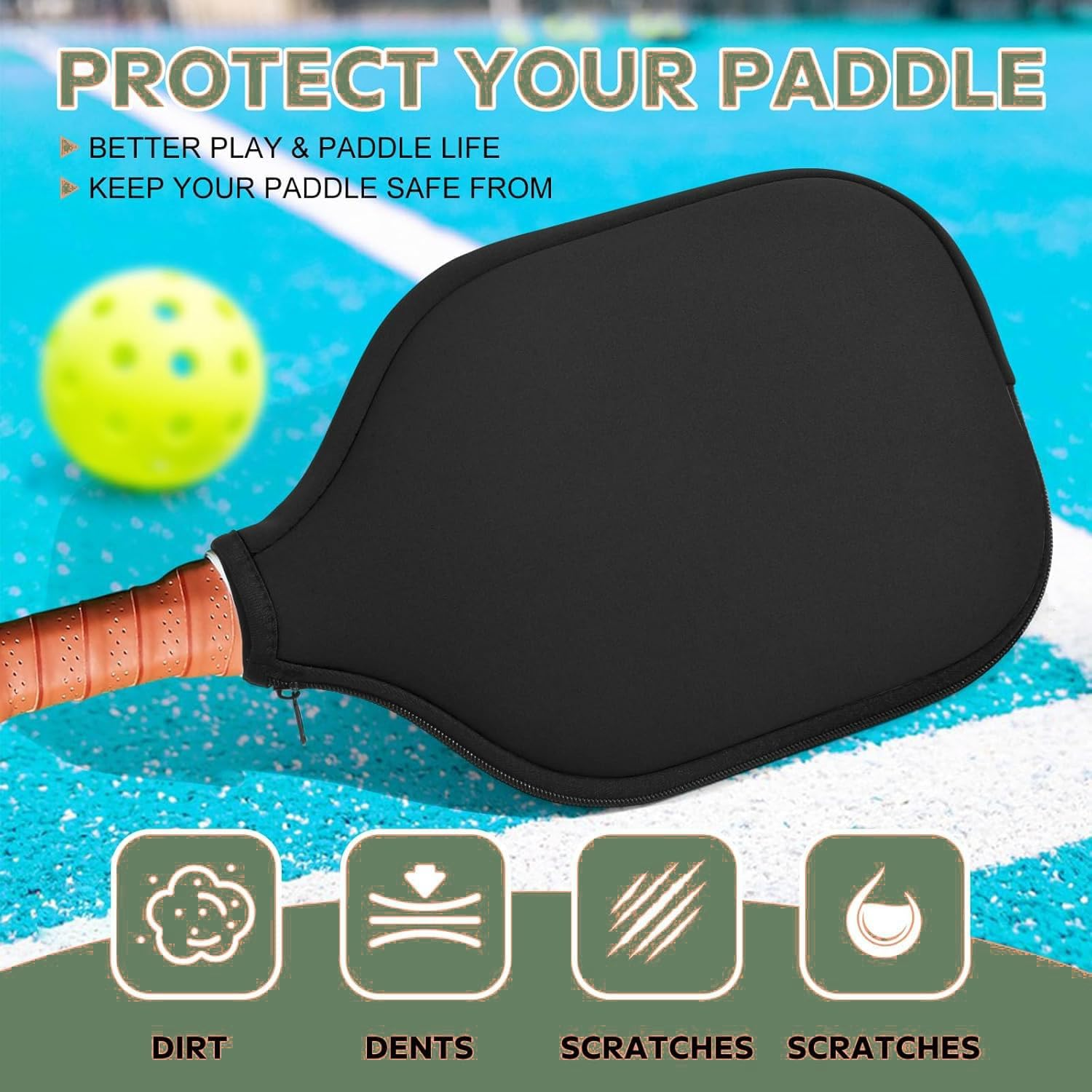 2Pcs Pickleball Paddle Covers 8.6 X 12.2 Inch - Waterproof Pickleball Racket Sleeve for Protection & Storage, Lightweight Paddle Cover for Pickleball Accessories