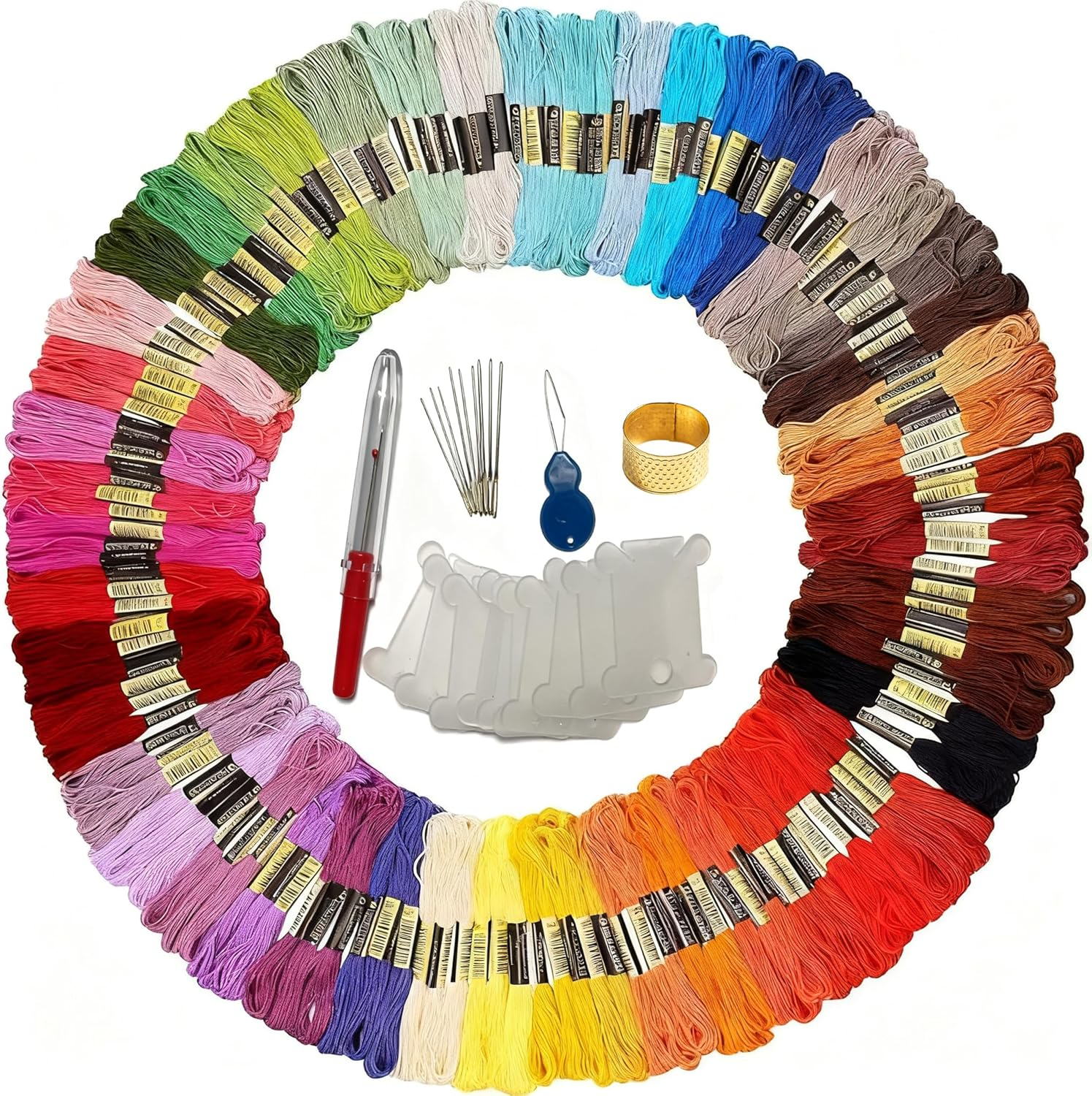 100 Skeins Multicolor Embroidery Floss Set - 6-Strand 8.75Yd per Skein, Rainbow Cross Stitch Threads for DIY Crafts, Friendship Bracelets & Machine Embroidery with Craft Tool Kit, Machine Washable image number 5