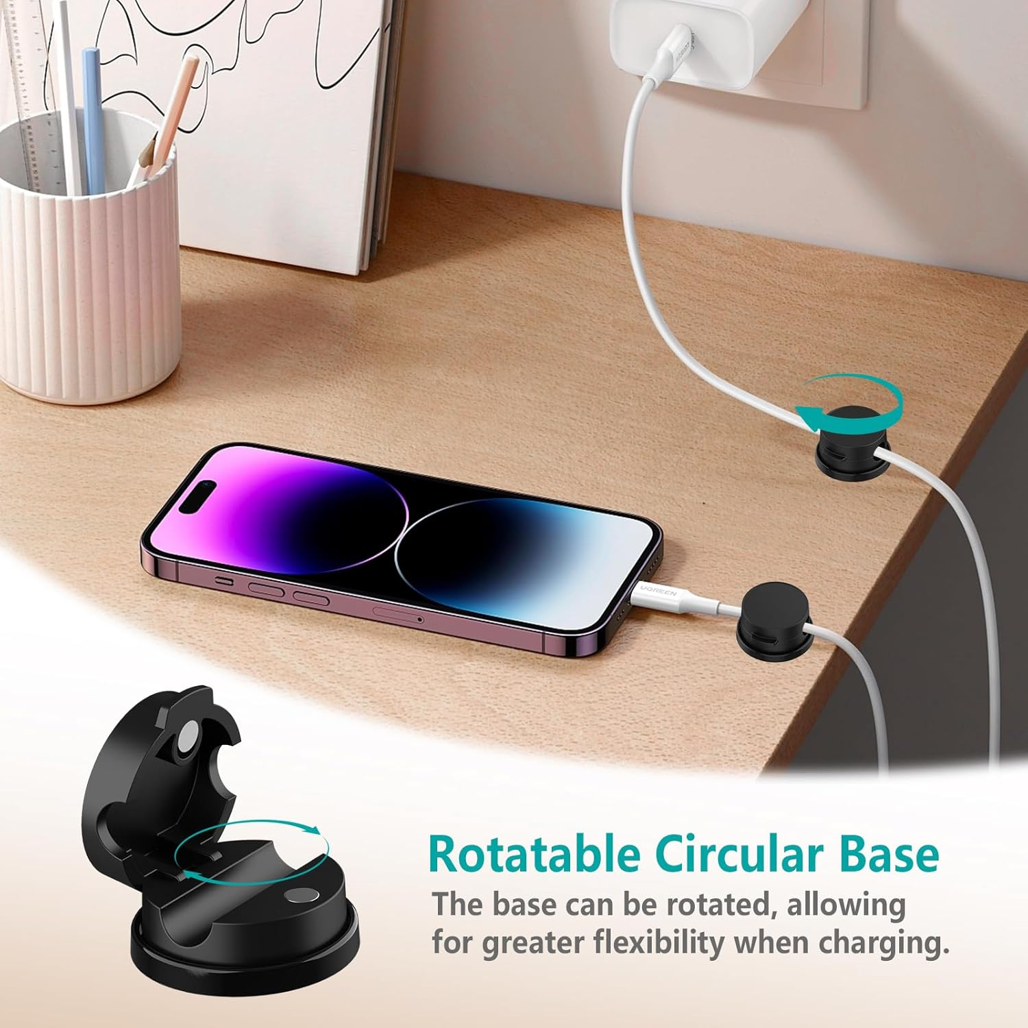 Geeric 8 Pack Magnetic Cable Management, 6 PCS Rotatable Cord Organizers, 2 PCS Dual Slot Charging Cords Wire Holders, Adhesive for Office Home Car