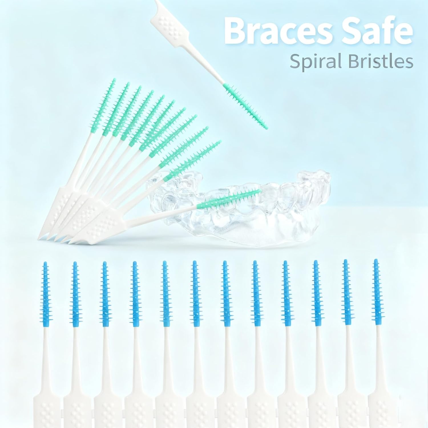 300Pcs Interdental Brush, Spiral Brush Interdental Brushes, Toothpicks，Cleaning and Flossing Tool Sets, Effective Oral Care (Blue + Green) image number 3