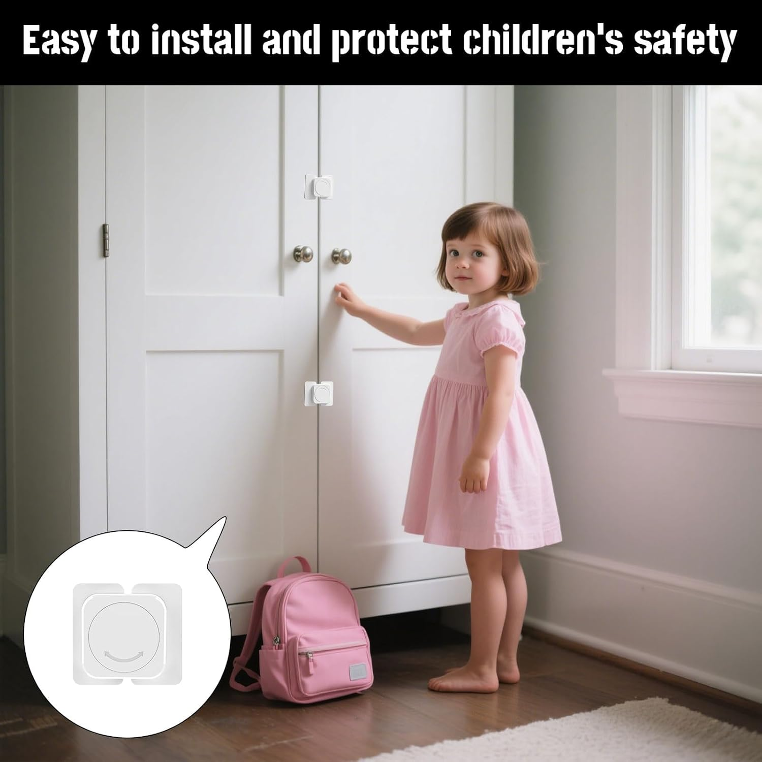 Baby Proof Cupboard Locks, 6Pcs Child Safety Locks, Child Lock, Kitchen Cupboards Closet Drawers Refrigerator Door Safety Strap Locks with Strong and Removable Adhesive No Tools and Drilling Required