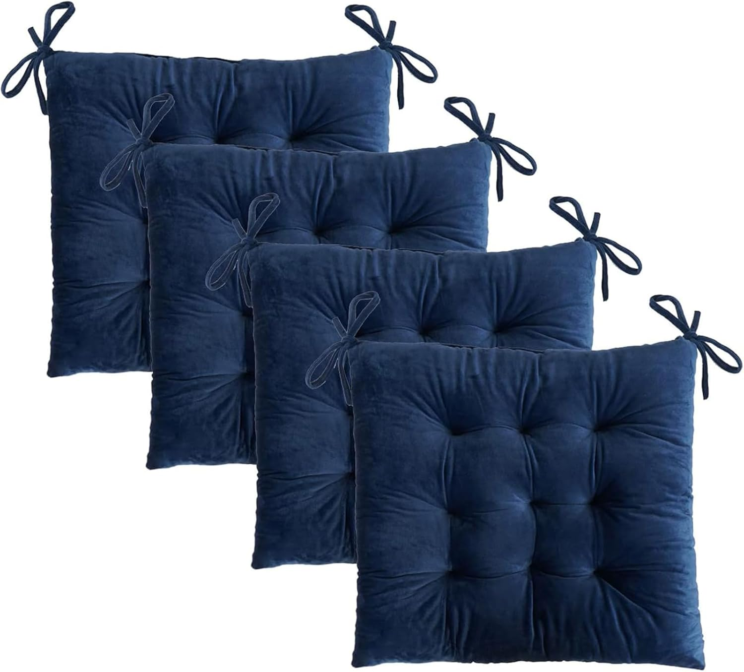 4 Pack Square Seat Cushion Chair Pads for Kitchen Dining Chairs, Soft Comfort Velvet Chair Mat Pillow Cushions with Ties for Office Desk Living Room Tatami 15.5" (Brown)