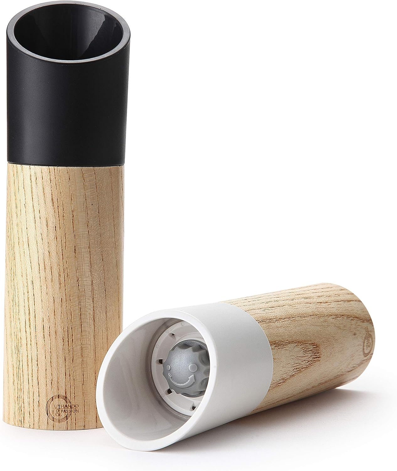 UTHANDO & PASSION Wooden Salt and Pepper Mill (Set of 2) - Fully Adjustable Ceramic Grinder