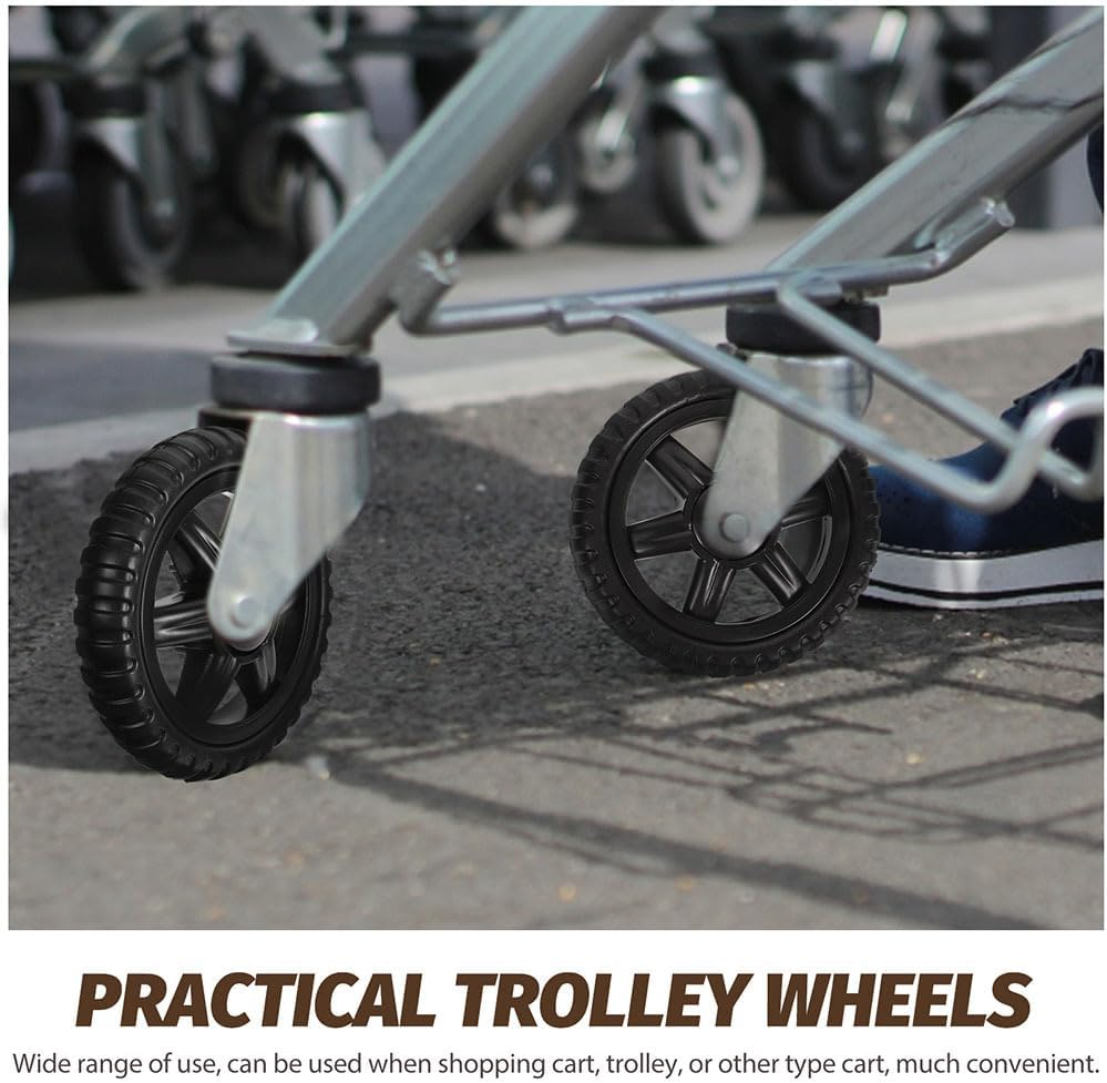 4Pcs Shopping Cart Wheels 5 Inch Heavy Duty Replacement Casters for Grocery Trolleys - Easy Stair Climbing Black Pu Wheels image number 1