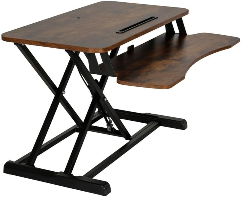 Artiss Desk Riser Laptop Standing Desk Height Adjustable Sit Stand Desks 80Cm Length Table for Office Study Computer Workstation Home Use Portable Monitor 2-Tier Design Brown image number 6