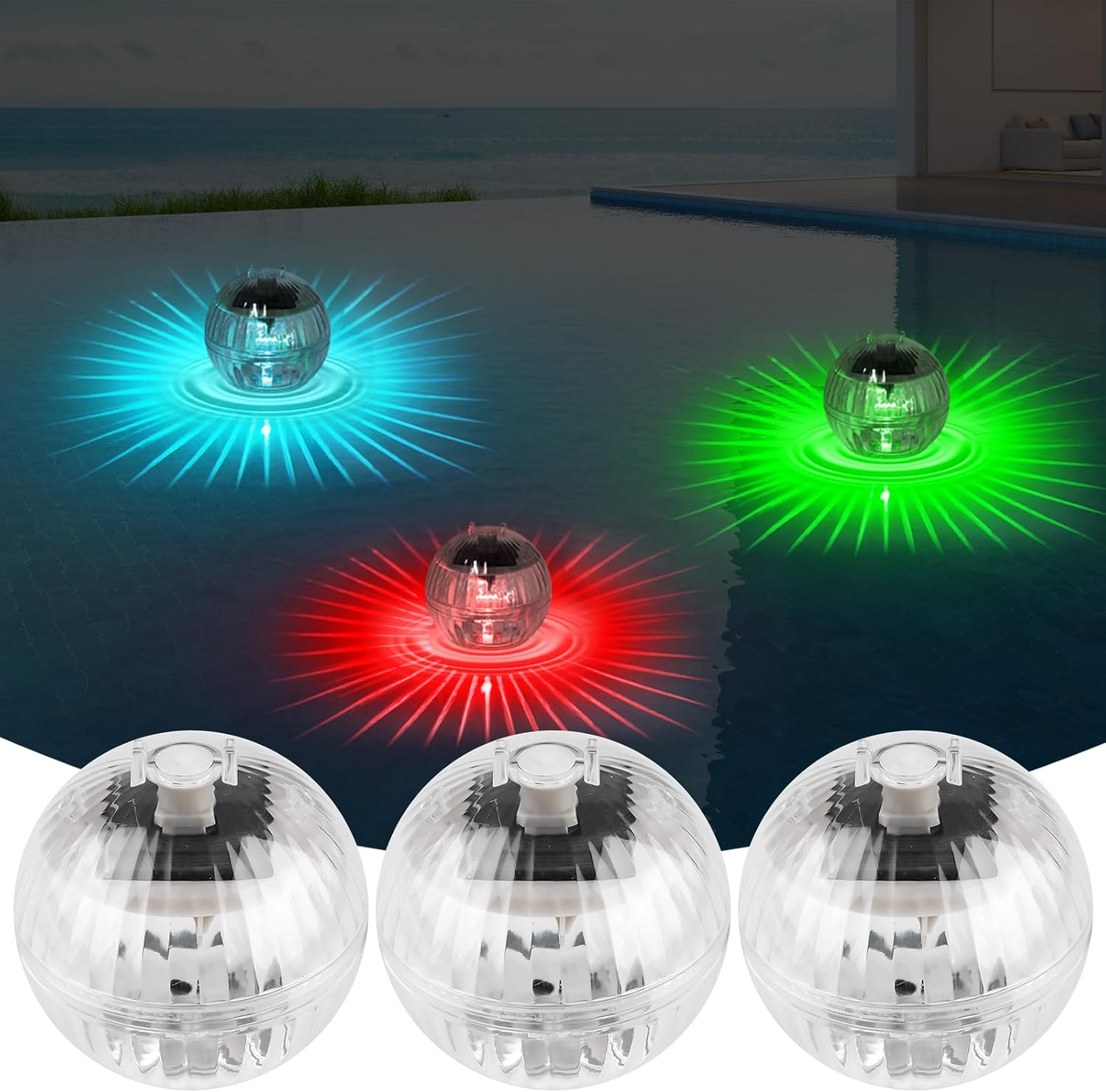 Asfrode Solar Floating Pool Lighting, Pack of 3 Pond Lighting, 7 Colours, Solar Floating Pool Light, RGB Solar Lights, IP65 Water Light for Pool, Pond, Garden, Fountain, Water Parks image number 1